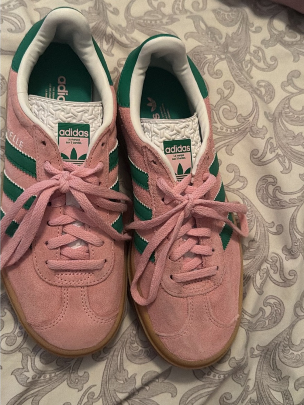 adidas Pink Suede Sneakers with Green Stripes